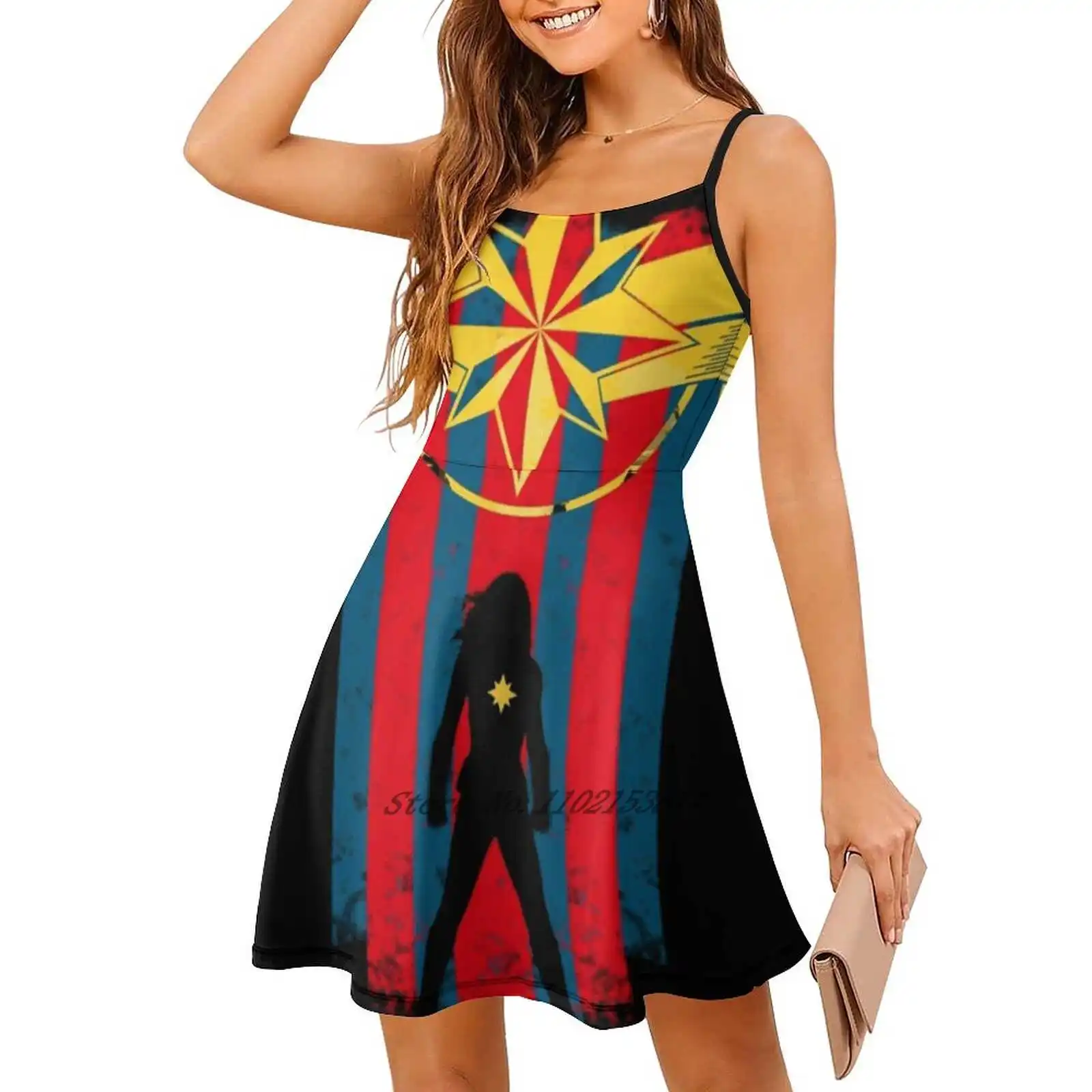 A Real Heroine Loose Pocket Dress Print Short Sleeve Dresses Multiple styles Captain Comics Danvers Red Yellow Blue Movies