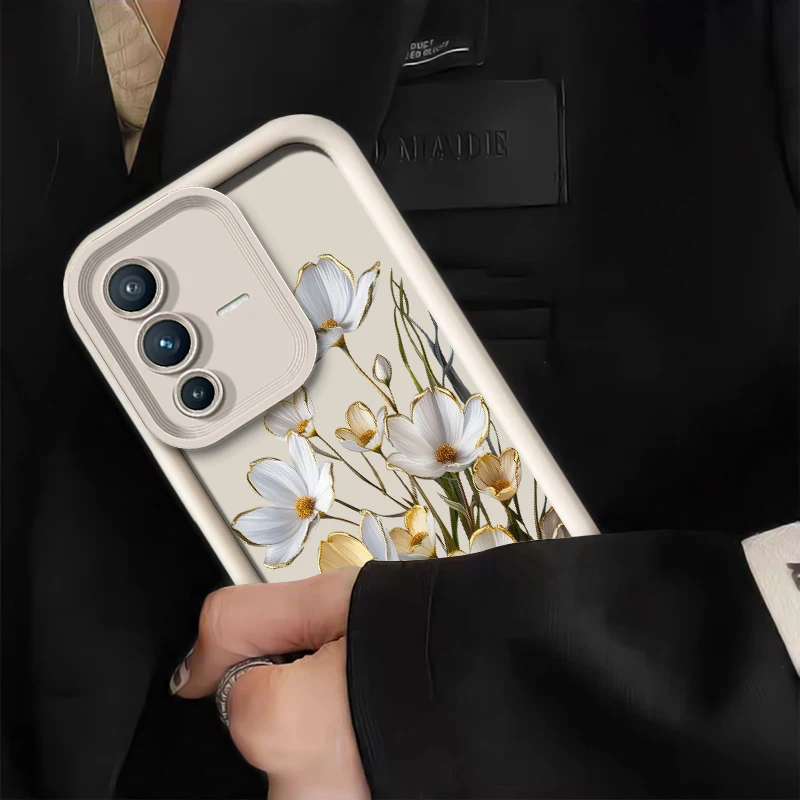 Etui na telefon z ochroną obiektywu aparatu dla Vivo X100 Pro X100S X80 Pro X70 X200 FE X90S X90, modne, z motywem kwiatowym, odporne na wstrząsy.