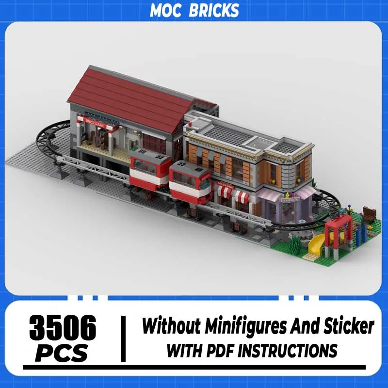 

Railway Train Moc Building Blocks Brickpark Station and Tram Model Technology Brick DIY Assembly Construction Toy Holiday Gift