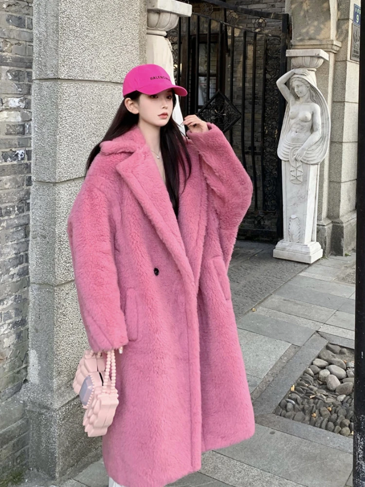 

Winter Women Long Faux Fur Jacket Teddy Coat Oversized Lapel Neck Furry Overcoat Thick Warm Plus Size Plush Outerwears