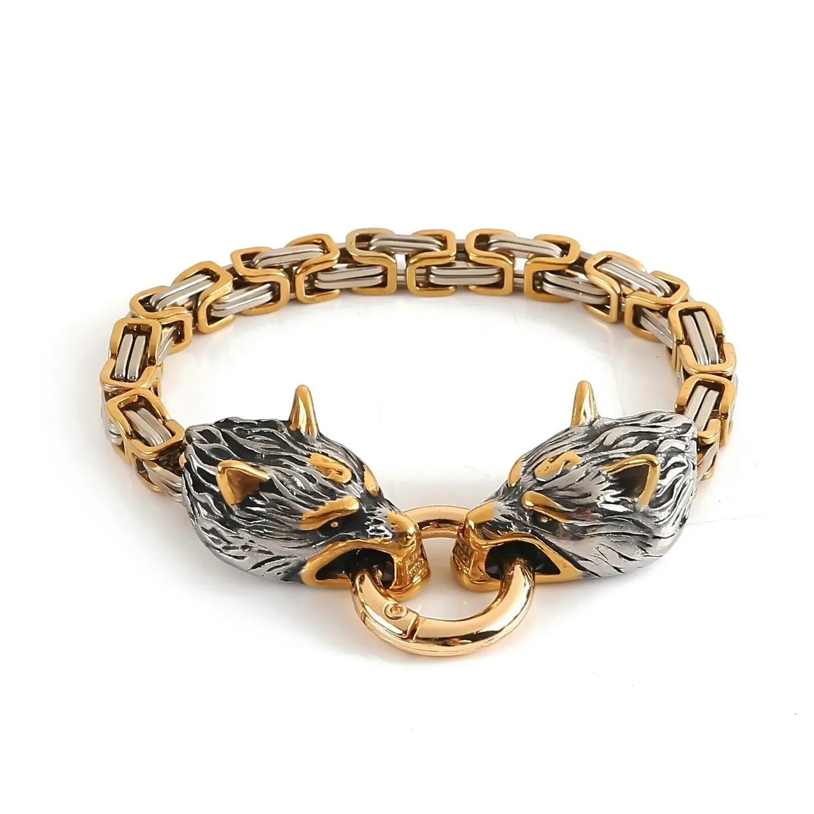 

Stainless Steel Fenrir Wolf Head Emperor Chain Byzantine Chain Bracelet, Men's for Bracelet Jewelry