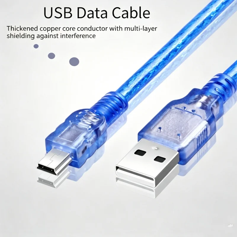 USB 2.0 to Mini USB Transparent Blue Data Charging Cable 1.5M 3M 5M For External Hard Drive Digital Camera Car Navigator Tablet