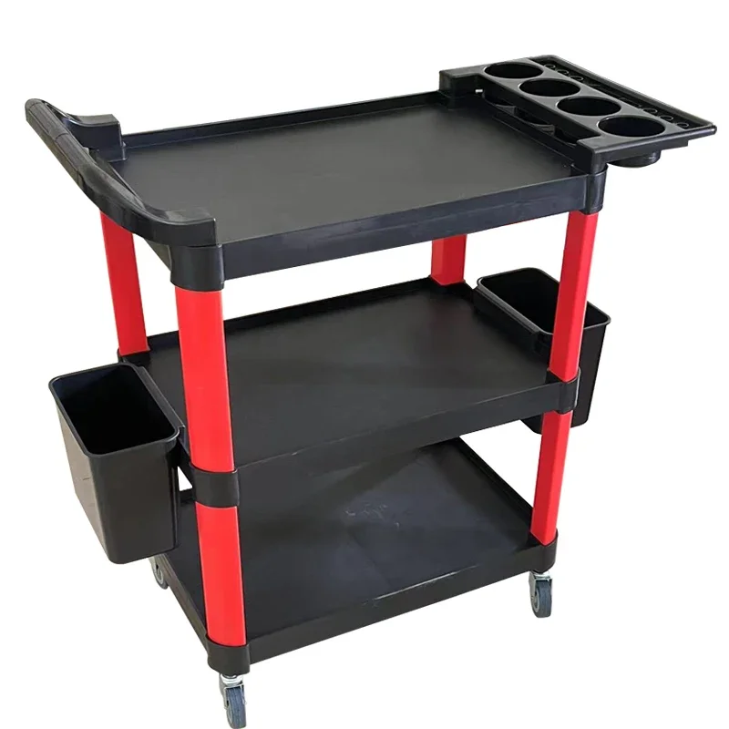 

Car beauty plastic tool cart cleaning and washing three-layer trolley restaurant factory turnover