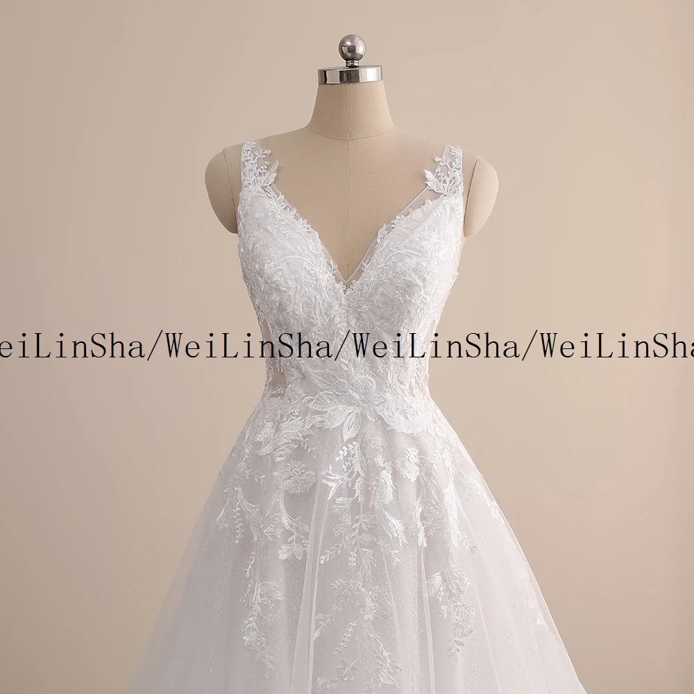 WeiLinSha Kappe Hülse EINE Linie Chic Elfenbein Hochzeit Kleider Spitze frauen Kleid für Ehe Echt Bild Brautkleider Robe de Mariée