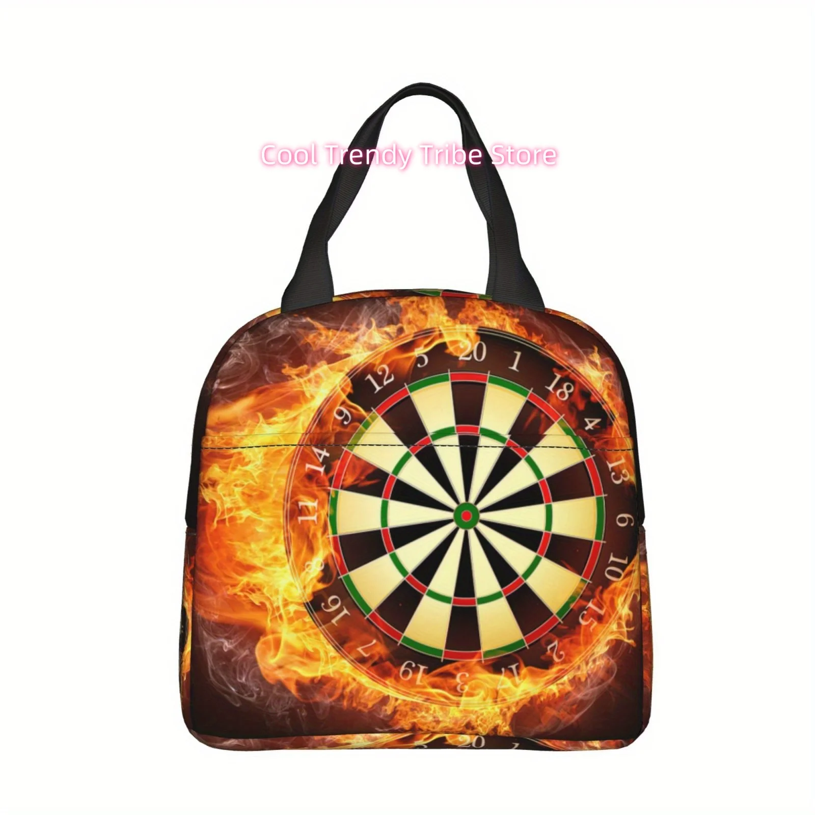 1pc 2D flat printing Flame water dart target plate pattern Portable Reusable Cooler Bag, top - handle bag, lunch bag Suitable fo