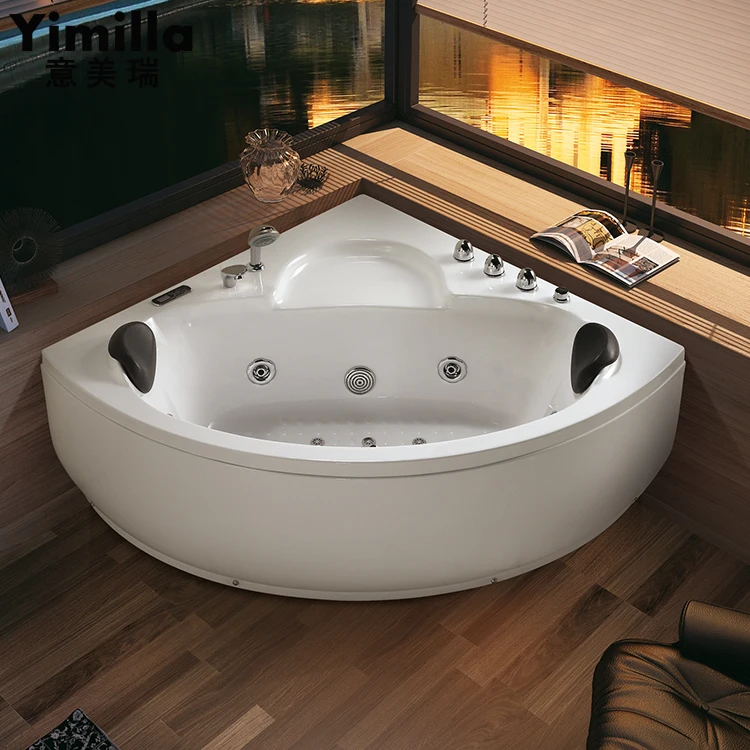 Acrylic White Corner Quarter Shape Luxury Bubble Free Massage Bathtub