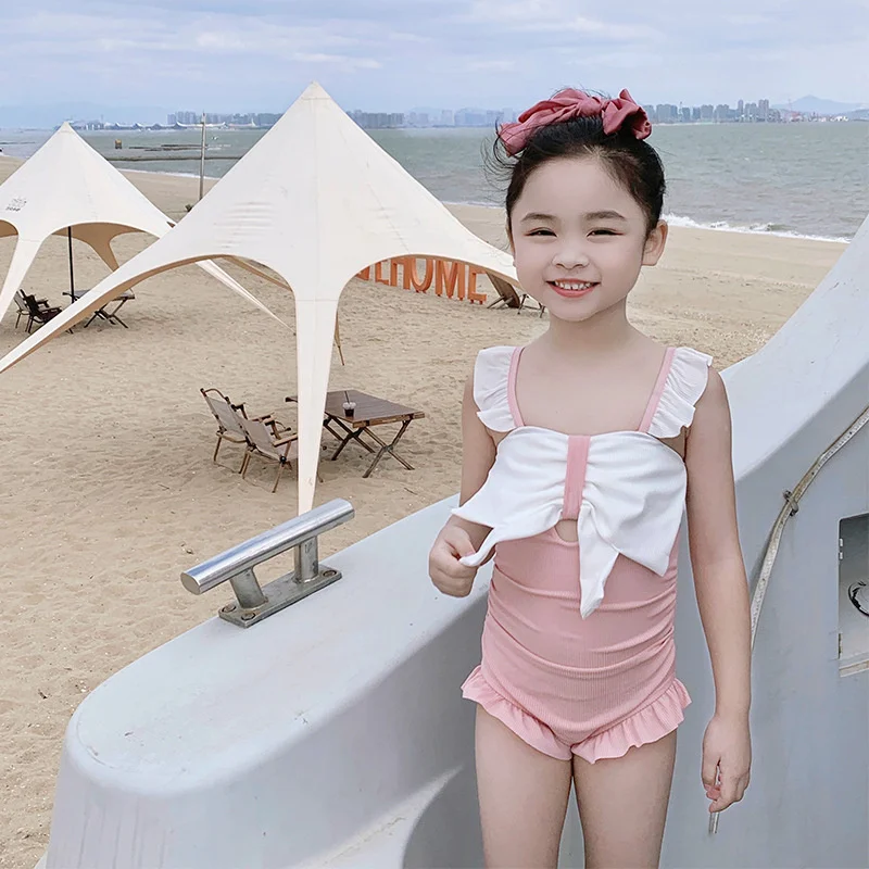 Bikini Swimsuits Outfits Girls Sexy One-piece Swimwear Set Kids Fashion Print Suspenders Beachwear Baby Clothes 5-12 Years