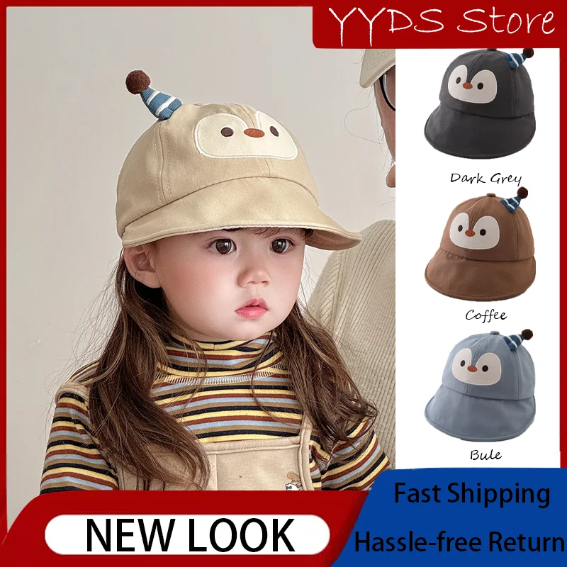 

Весенне-осенняя детская бейсболка с милым пингвином, мультяшная, с широкими полями, солнцезащитная, для младенцев, мальчиков и девочек, ветрозащитная