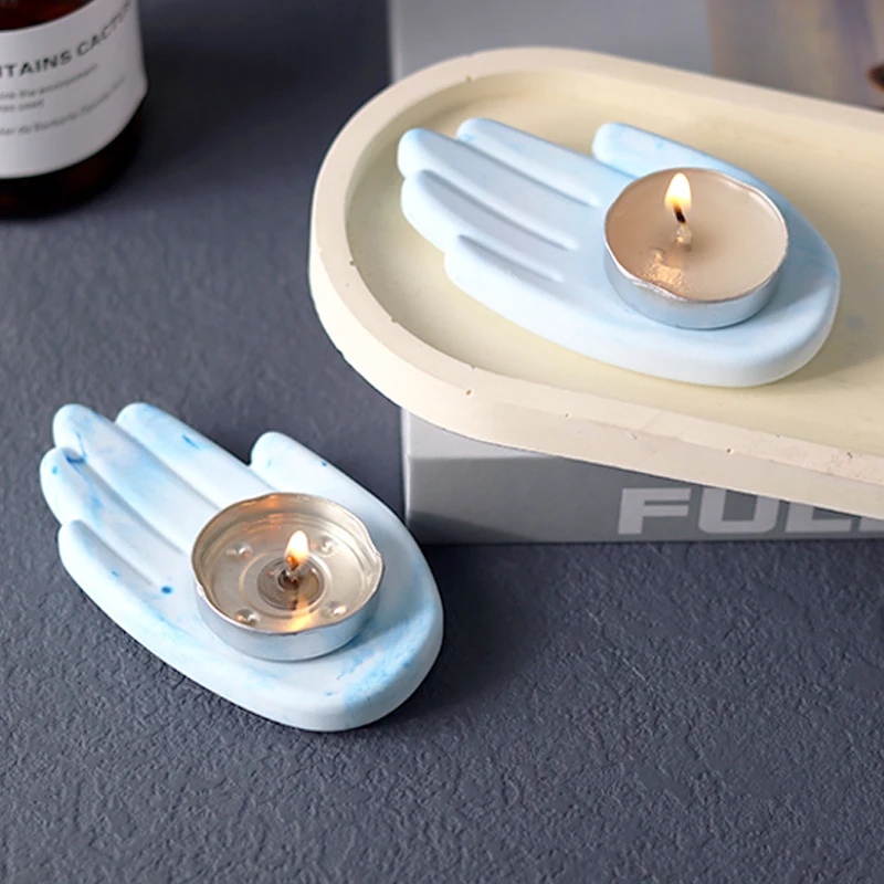 Hand Shape Candle Tray Siliccone Mold Concrete Cement Candle Holder Craft Mould DIY Handmade Resin Jewelry Display Plate Molds