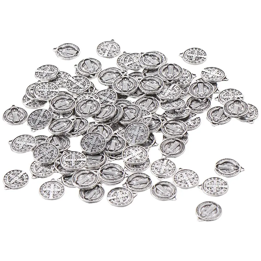 100Pcs Alloy Alloy Saint St Benedict of Nursia Patron Against Evil Medal Charm Benedict Protection from Evil Charm
