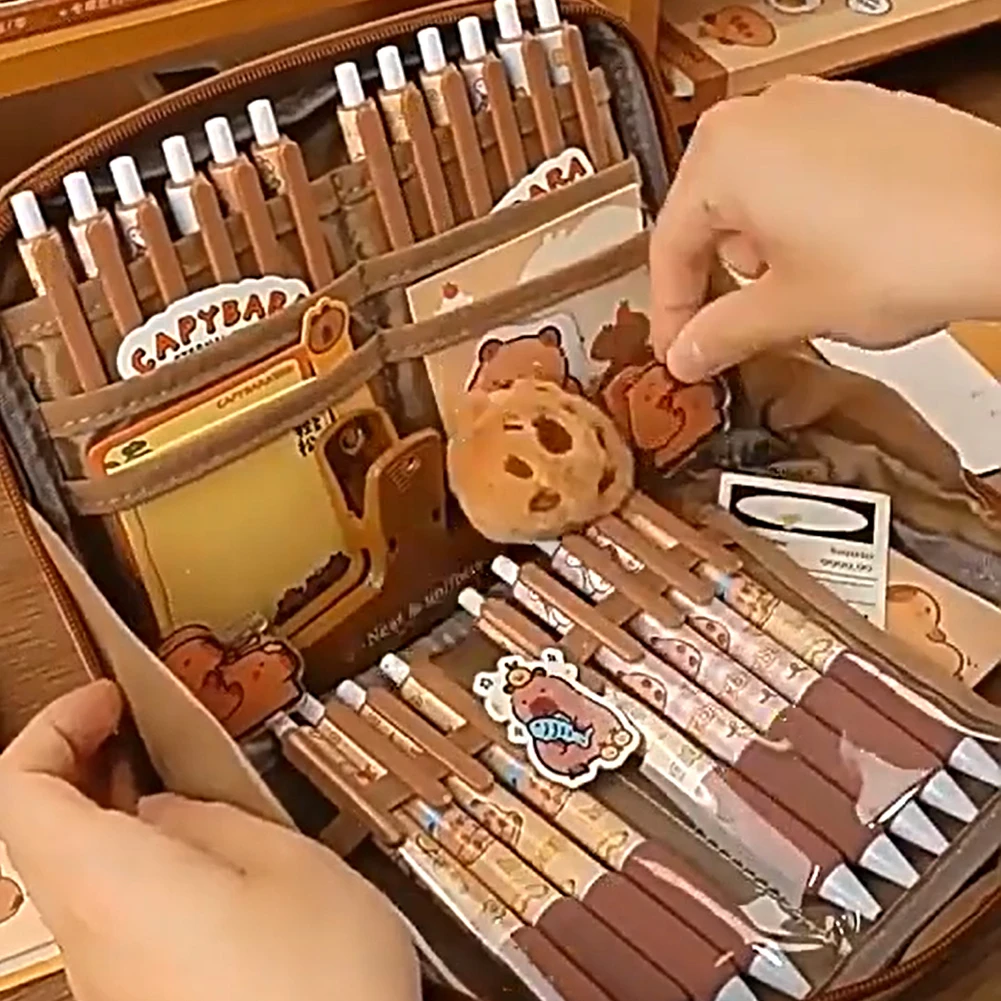 Estojo de lápis Capivara fofo com todas as coisas Conjunto de papelaria Capivara presentes grandes