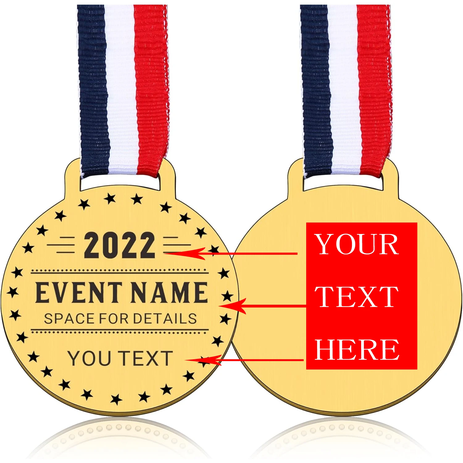 Custom Medals for Awards with Neck Ribbons - Personalized Metal Medallions | Custom text or design, sports and MVP awards