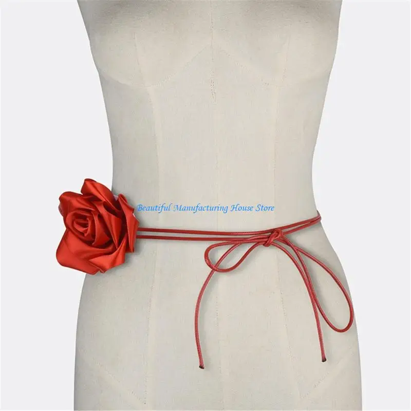 E56A Elegant Adjustable Rose Flower Ribbon Waistband for Weddings and Celebrations