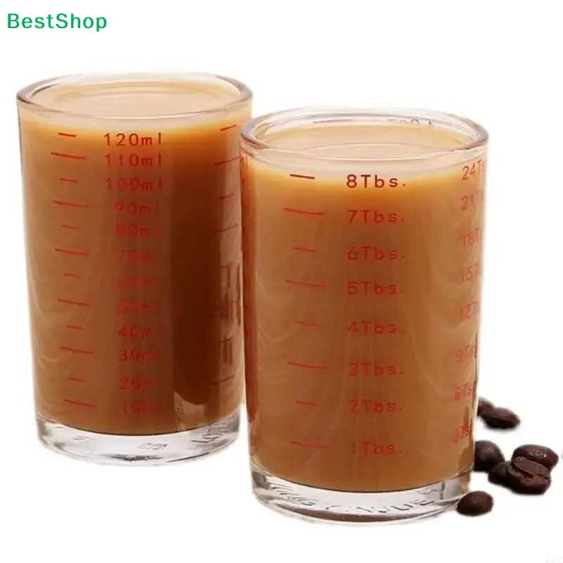 ☪120ml Glass Measuring Cup, Multi-scale Graduated Glass Cup with Red Markings for Kitchen Baking Coffee
