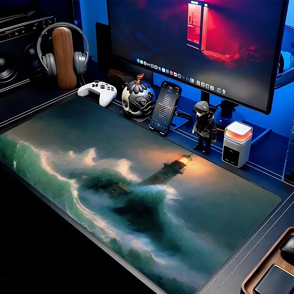 Large Mousepad Sea Lighthouse Night Mousepads Keyboard Mat Deskpad Pc Game Desk Mats Ocean View Mouse Mats For Desktop
