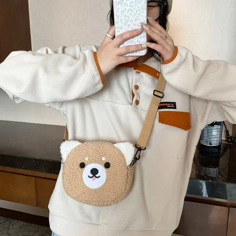 New Fashion Polyester Phone Purse Women Girls Kawaii Plush Shoulder Bag Small Crossbody Bag Outdoor Shopping Accessories