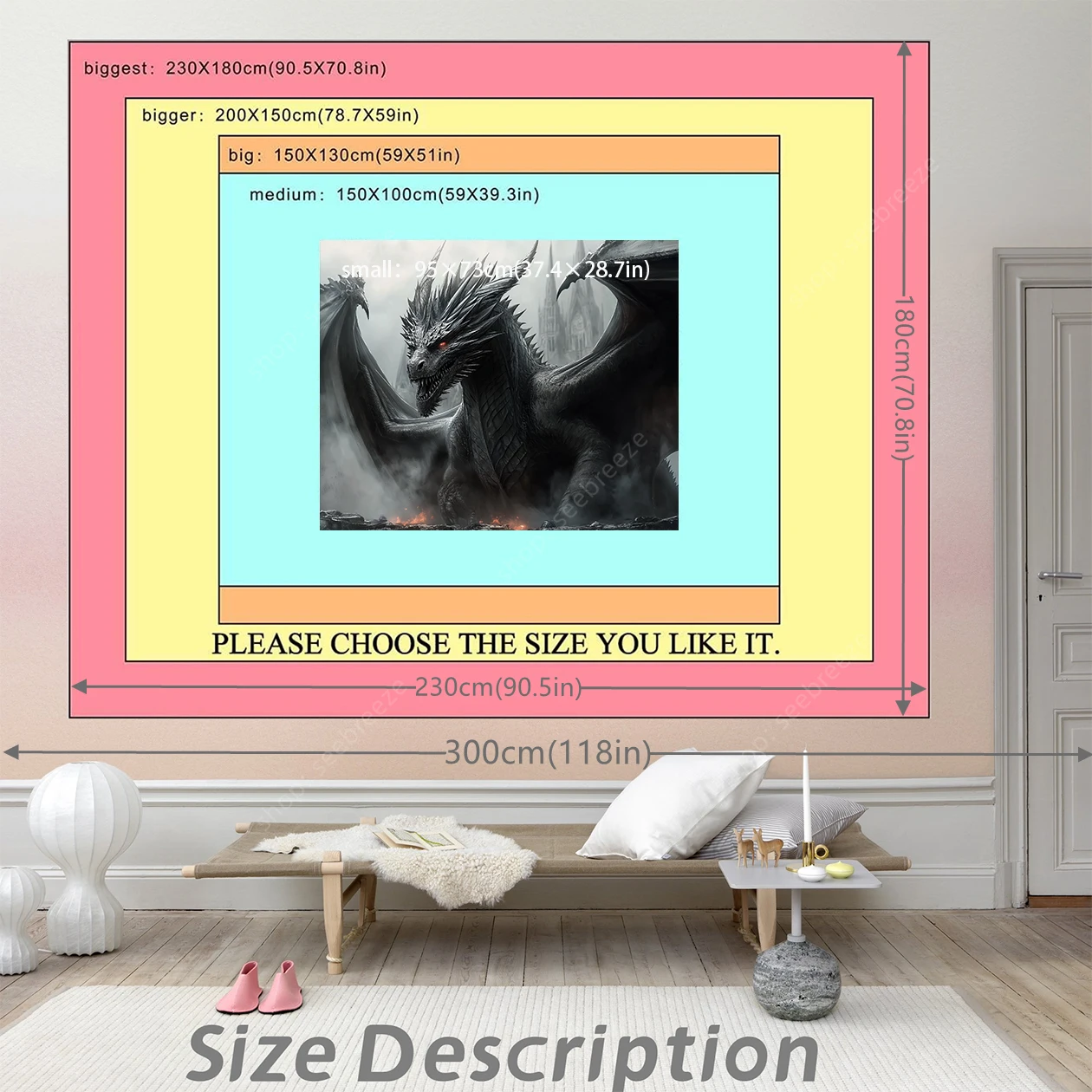 Tapeçaria de dragão feroz criatura mítica arte de parede para quarto sala de estar decoração fantasia temática estilo boêmio design de decoração de casa