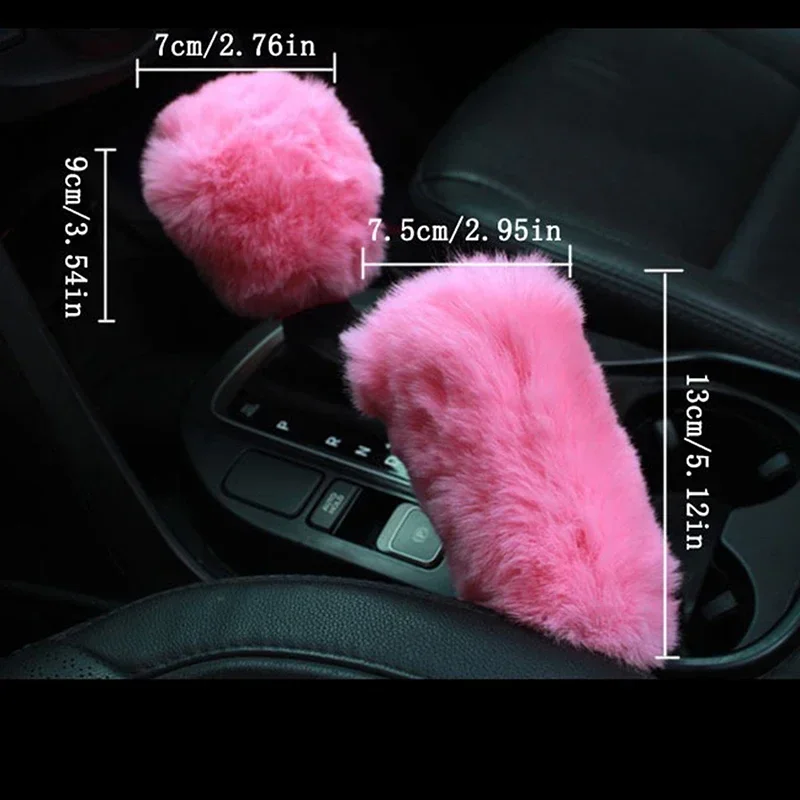 Car Steering Wheel Cover Gearshift Handbrake Cover Protector Decoration Warm Super Thick Plush Collar Soft Black Pink Women Man