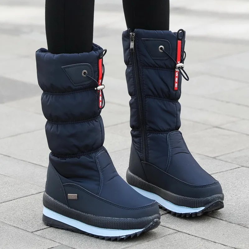 Winter Northeast Tall Snow Boots for Women Thickened Waterproof Non Slip Fleece Lined Warm Big Size Outdoor Cotton Shoes