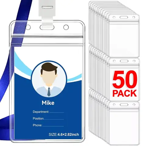 50/20/10PCS Transparent Name ID Badge Holder Waterproof Thick Vertical Business Card Holder Protectors with Resealable Zip