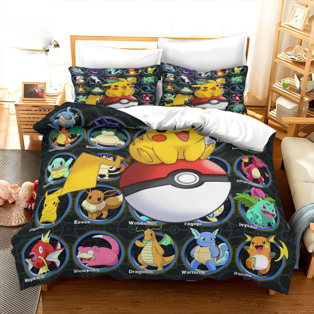 Cover Pokemon Bedding Set Cartoon Anime Children Bedroom Quilt Boy Girl Bedclothes Single Double King Pikachu Duvet Cover Gift