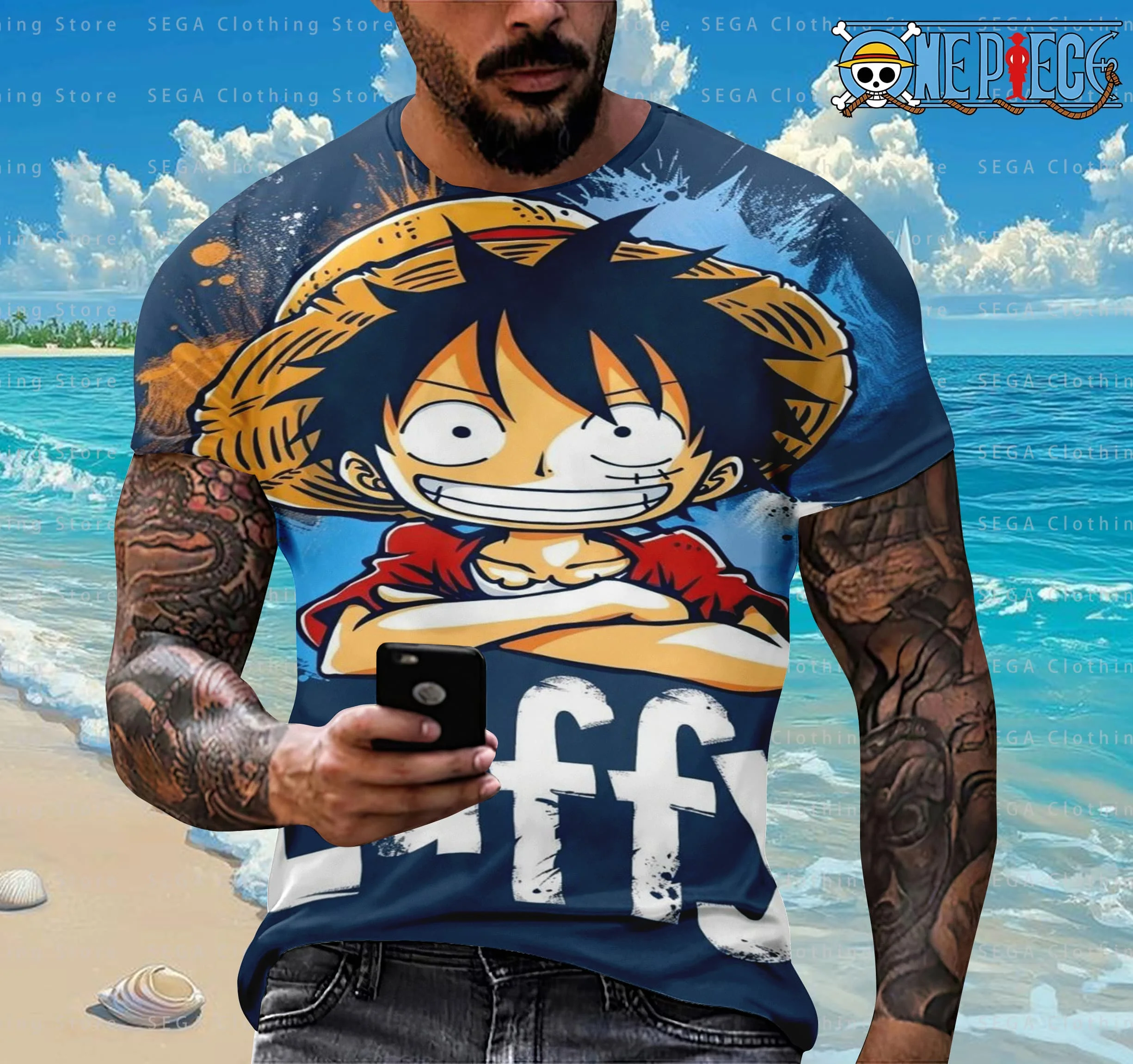 

Anime Cosplay One Piece Boy T-shirt Luffy Men Cartoon Short-sleeved Children's Top Boy Loose Children's Clothing Casual 3D T-shi