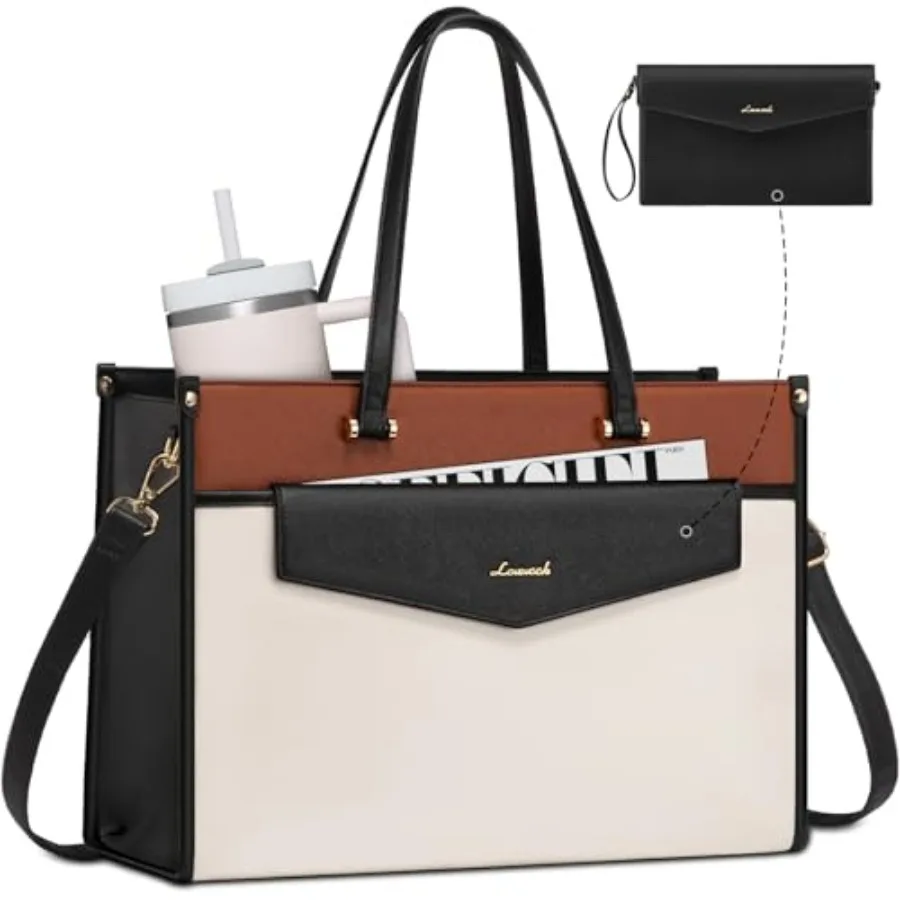 Bolso para portátil para mujer, bolso para portátil de 17,3 pulgadas, bolso de trabajo profesional 2 en 1, maletín de negocios con bolso de mano, impermeable, de cuero