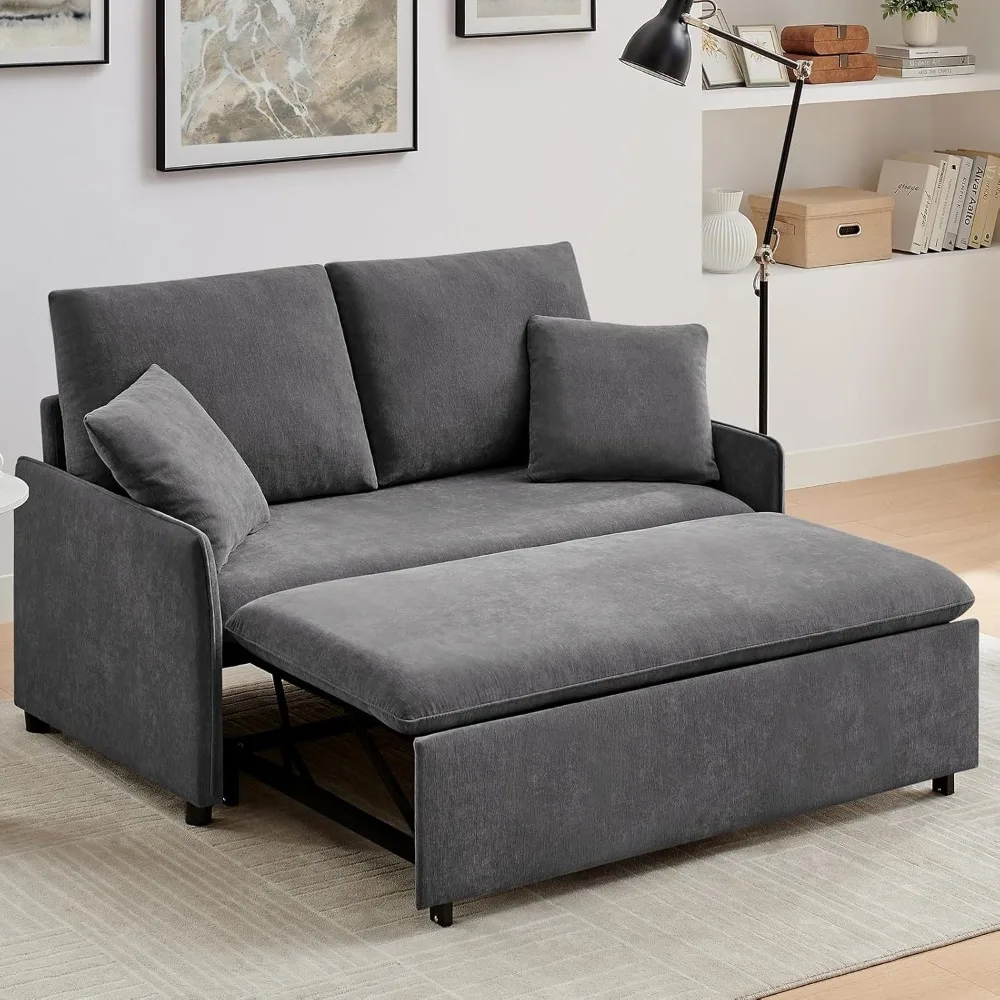 

55" 3-in-1 Convertible Sleeper Sofa Bed with Adjustable Backrest - Soft Chenille Futon Couch for Living Room, Office & Apartment