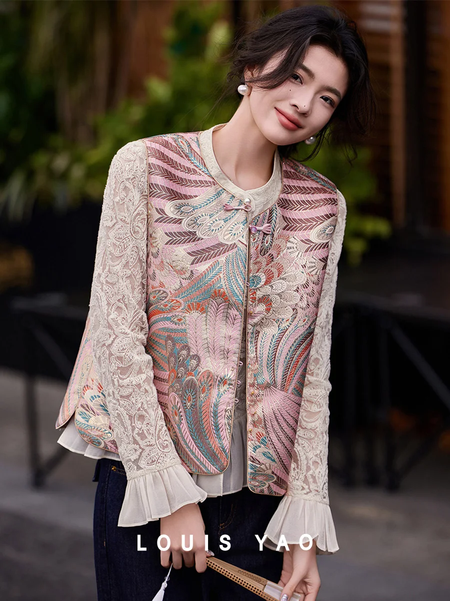 

LOUIS YAO 2025 Spring Chinese Style Jacquard Buckle Design Vest Fashion Round Neck Sleeveless Versatile Stacked Women's Jacket