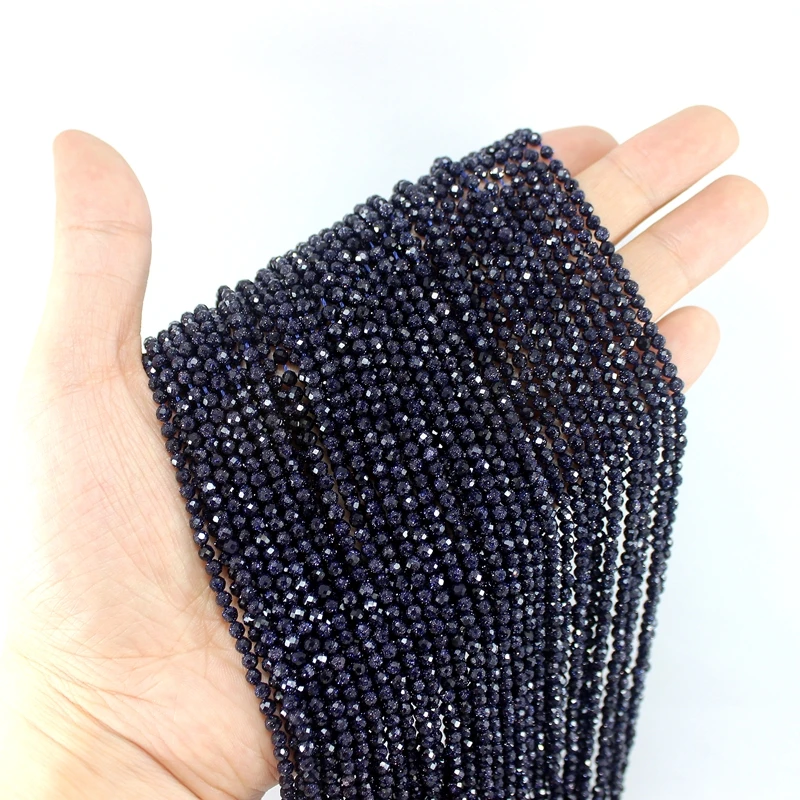 Natural Faceted Gold Blue Green Color Sand 2 3 4MM Round Loose Strand Stone Beads For Jewelry Making Bracelets Necklace Waist