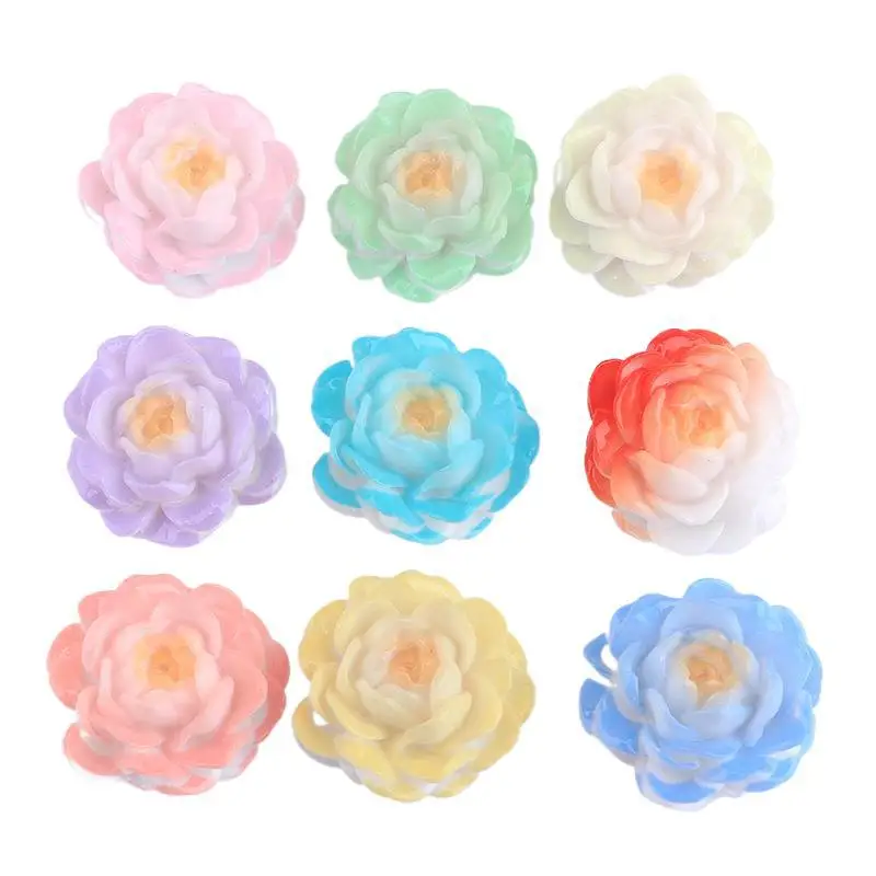 50PCS Painted Peony Flower 32MM DIY Production Phone Case Hair Clip Headband Decoration Material Package