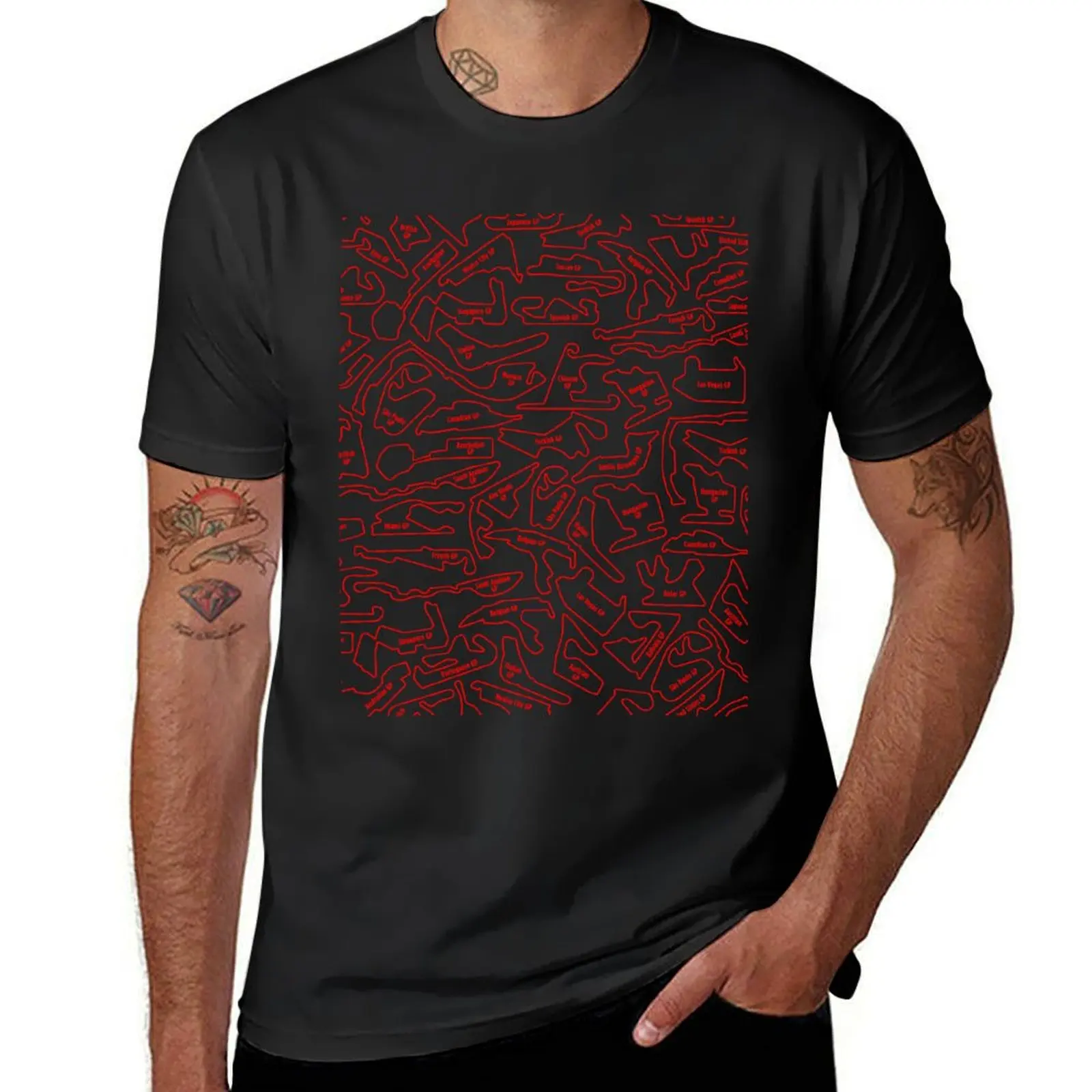 Black And Red 2023-2024 Race Tracks Pattern T-Shirt customizeds customs design your own mens workout shirts