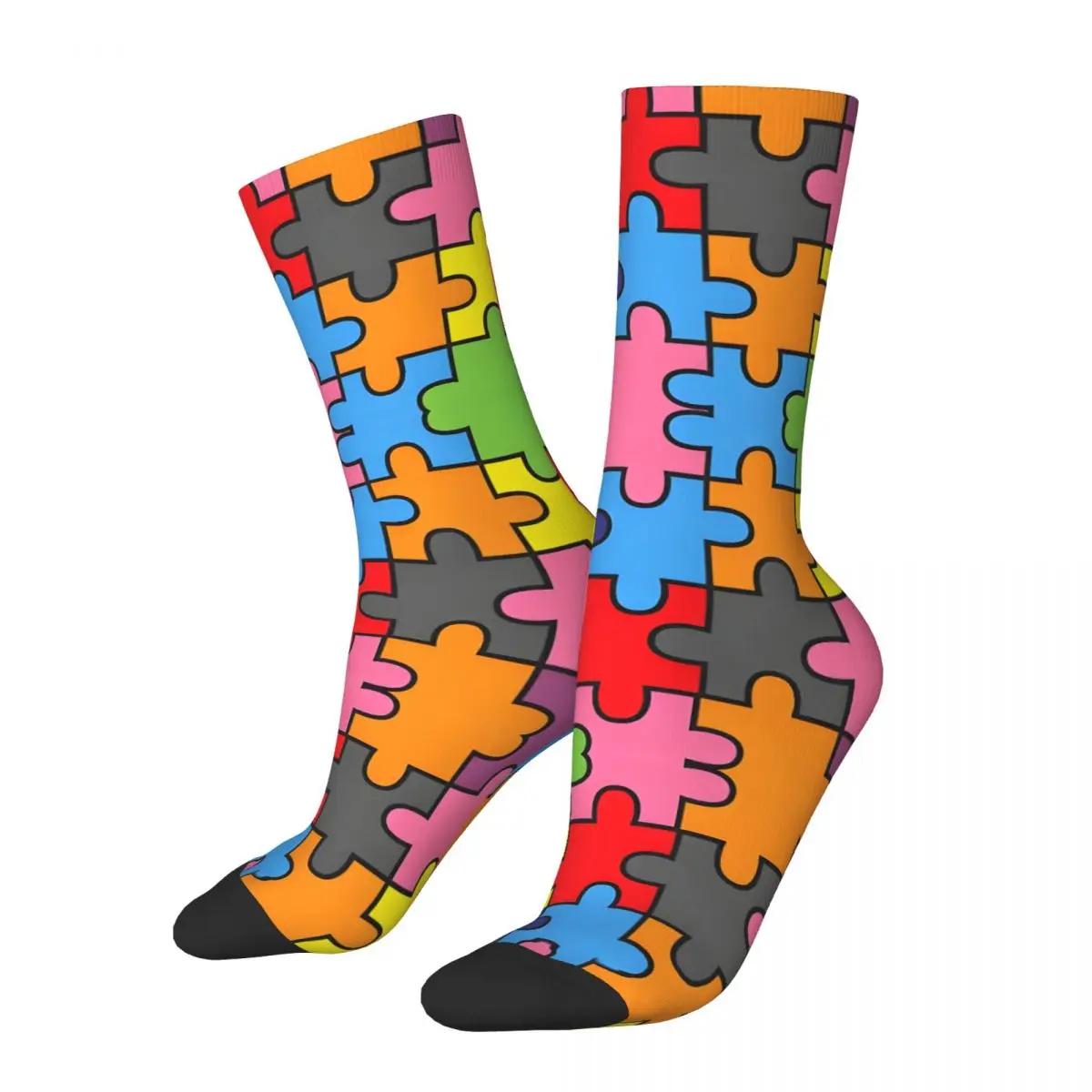 Jigsaw Puzzle Pattern Unisex Winter Socks Cycling Happy Socks Street Style Crazy Sock