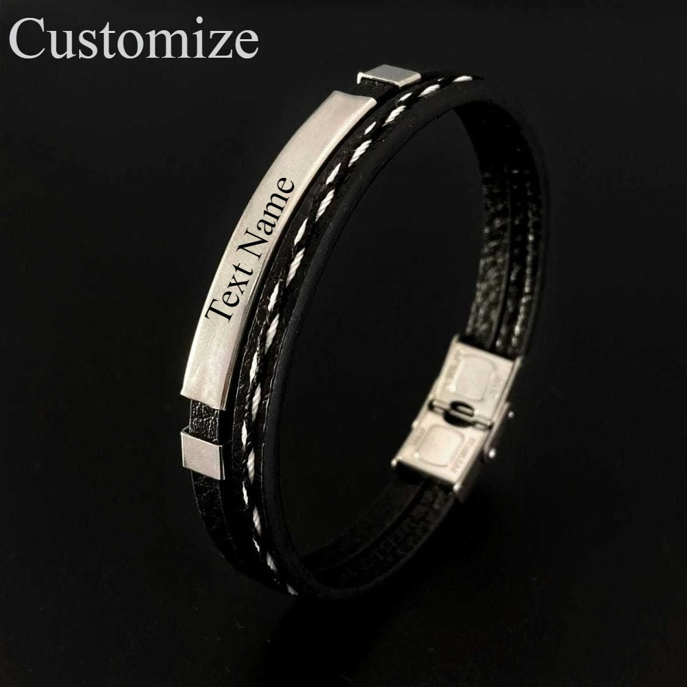 Creative European American New Personalized Simple Leather Keychain Woven Bracelet Magnetic Buckle Keyring Retro Bracelet Metal