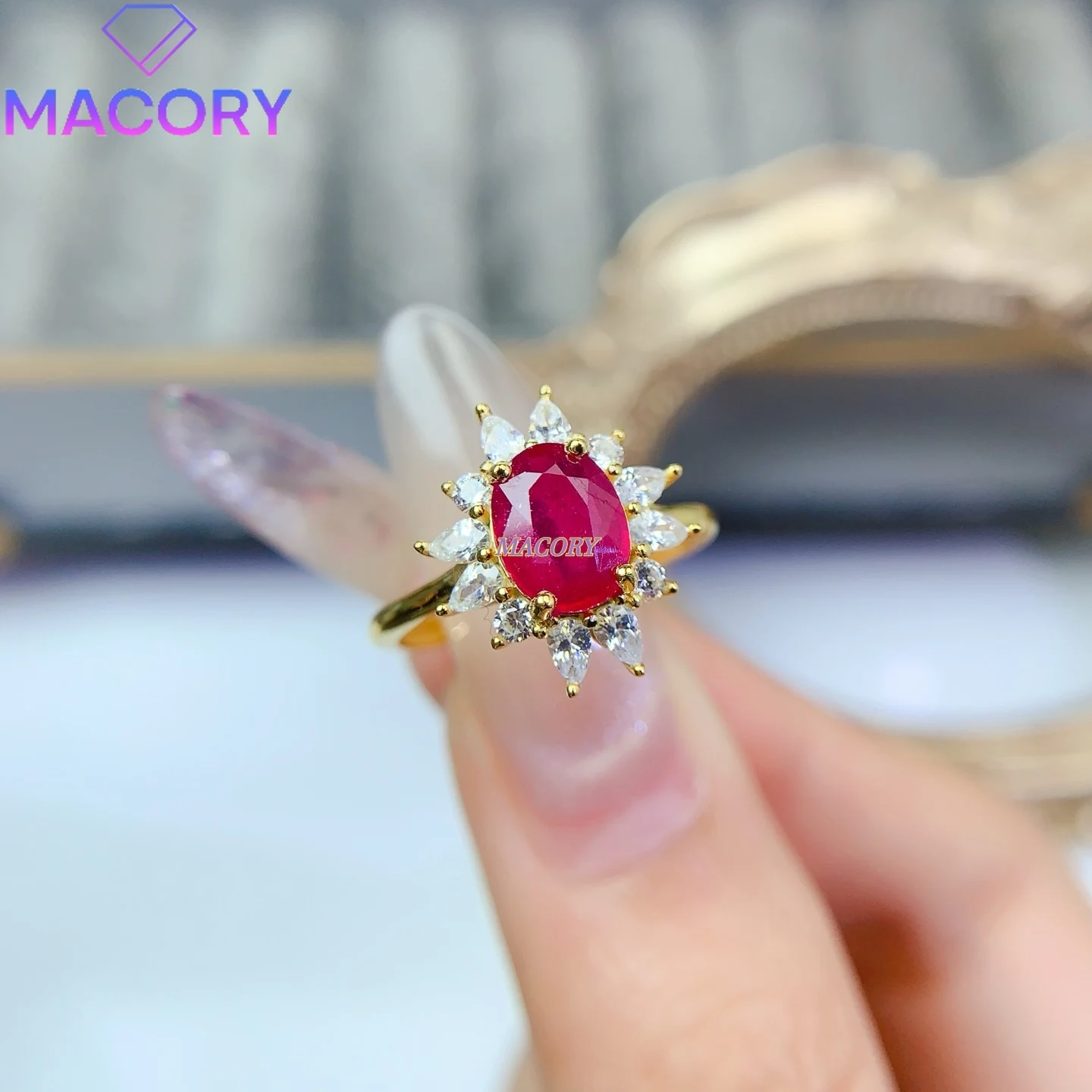 New natural ruby ring for women made of 925 sterling silver pure and transparent high-quality jewelry with certificate