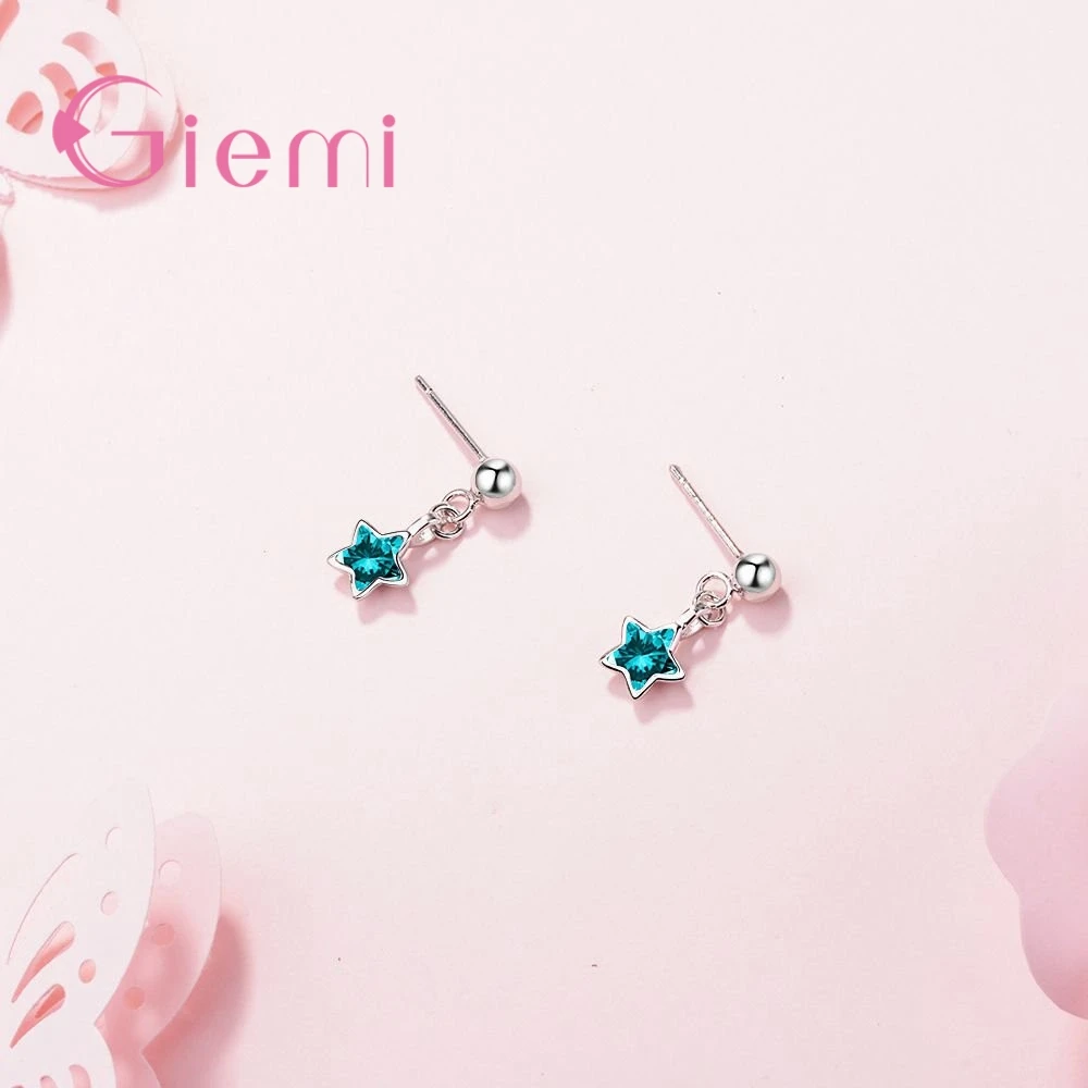 

Pretty 925 Sterling Silver Blue Star Crystal Cubic Zircon Drop Earrings For Women Girls Anniversary Party Fashion Jewelry Gifts