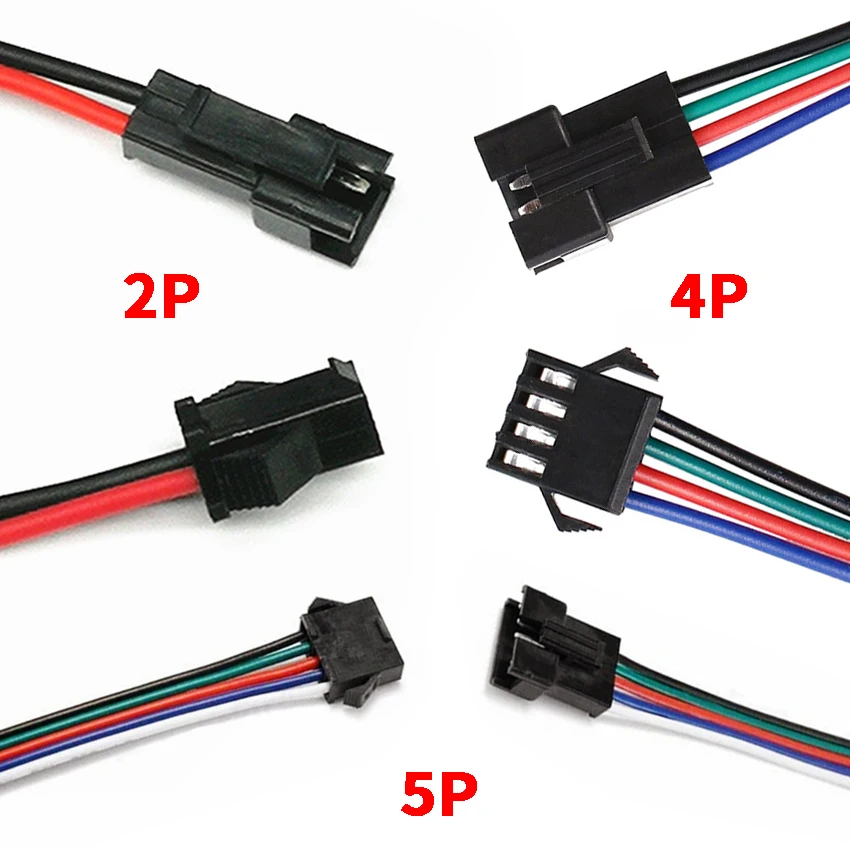 

5Pairs SM 2P 4P 5Pin Plug Male To Female Wire Connector SM LED Connectors 15cm Color ribbon cable aircraft head docking termina