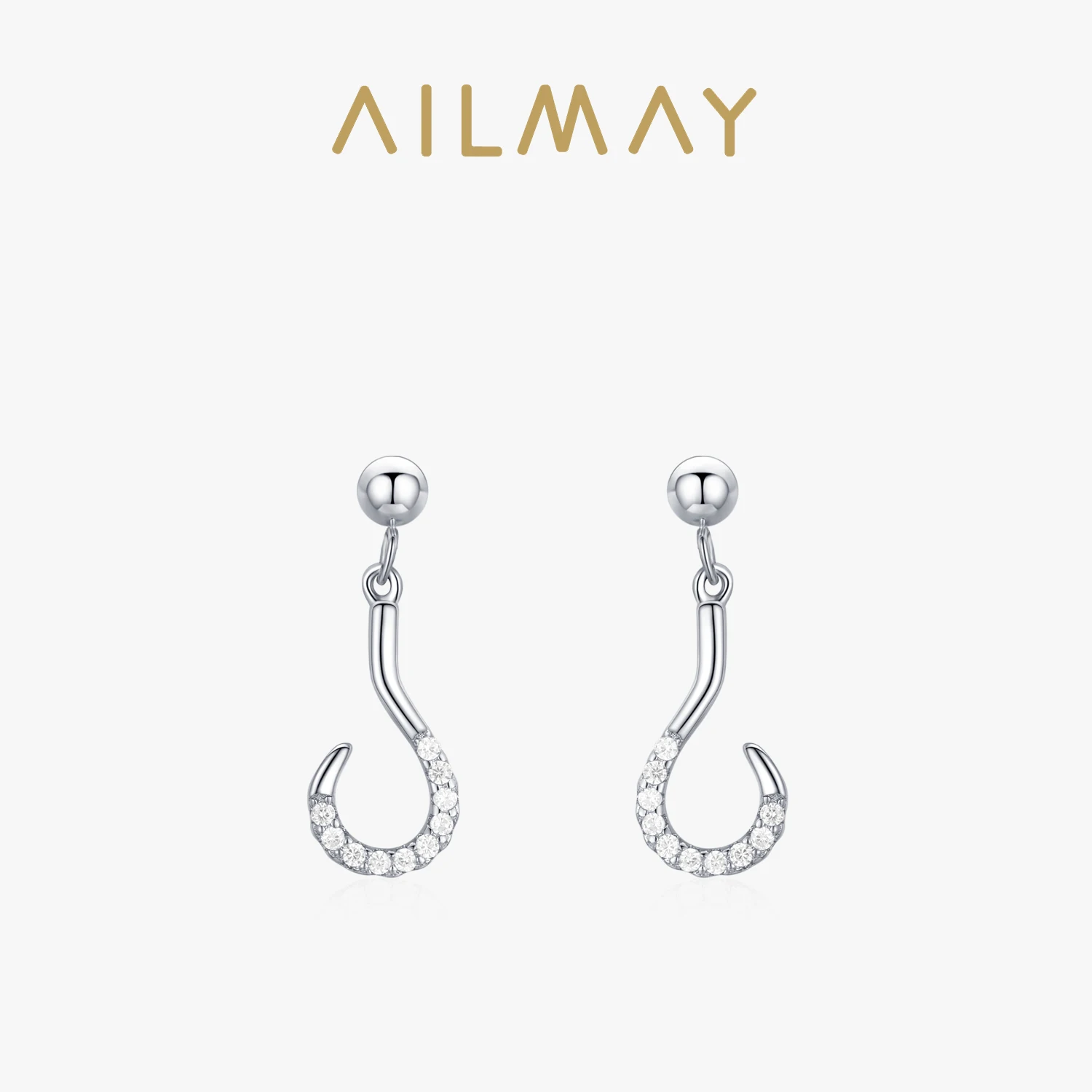 Ailmay Real 925 Sterling Silver Personality Hook-type Stud Earrings For Women Girls Party Accessories Fashion CZ Jewelry