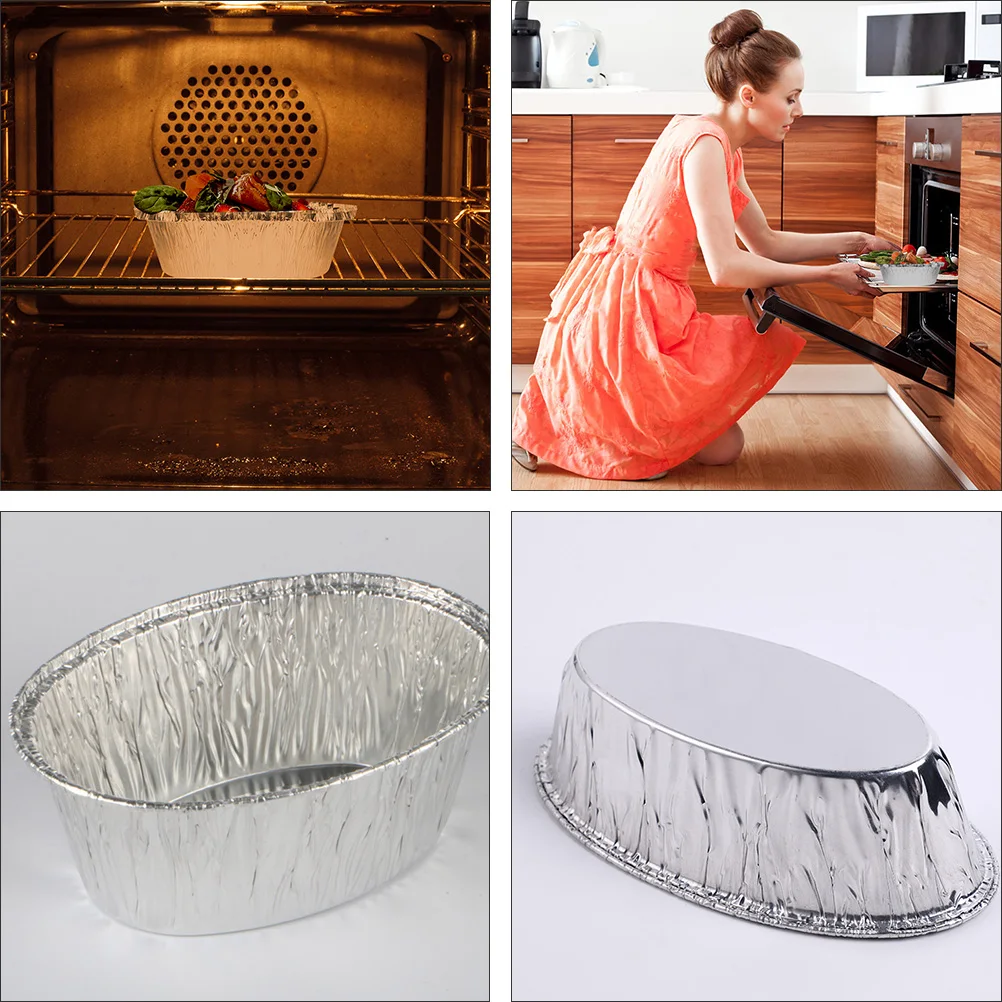 

125 шт., миски из оловянной фольги, овальные одноразовые формы для выпечки, контейнеры для хранения барбекю, штабелируемые миски из оловянной фольги, поднос для барбекю