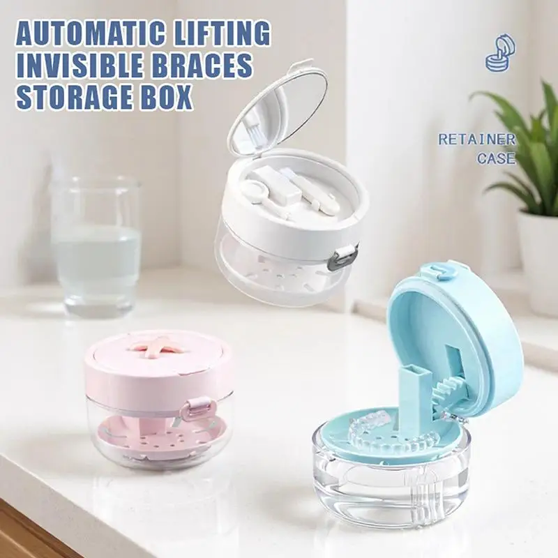 Hot Portable 2 In 1 Multi-layer Denture Retainer Case With Clip-on Cap Cleaning Storage Box With Cleaning Brush No-Leak Oral Box