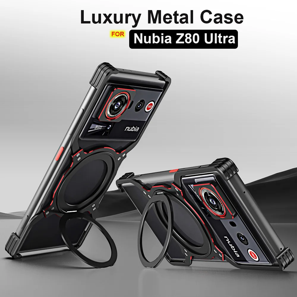 

Luxury Built-in Adjustable Arm Metal frame Aluminum Alloy For ZTE Nubia Z80 Ultra Case Magnet Stand Cover Hollow out Cooling