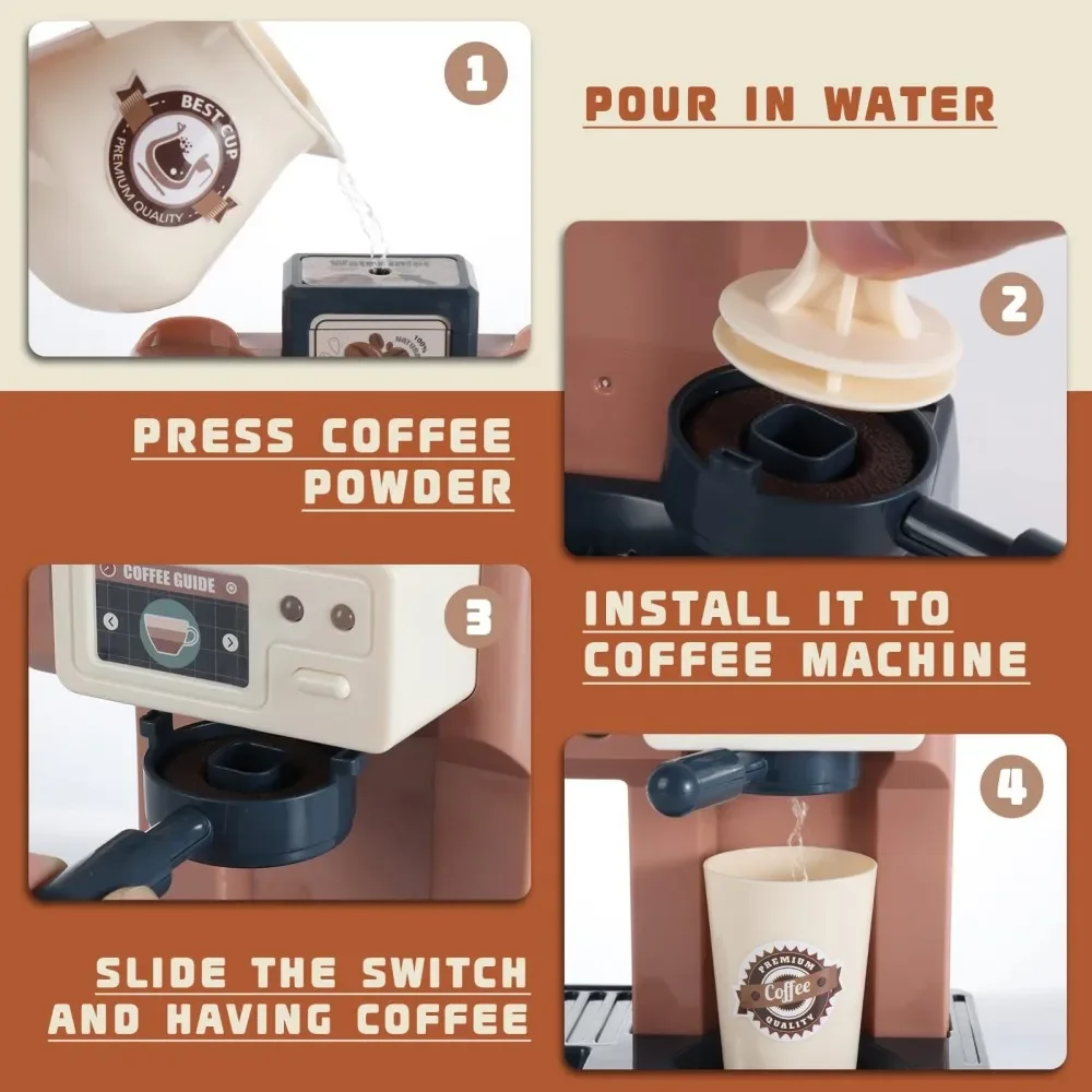 Coffee Machine Set Kitchen Toys Simulation Food Bread Pretend Play Shopping Cash Register For Kids