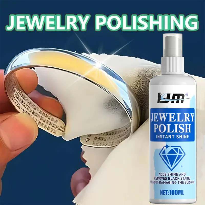 KJM 100ml Instant Jewelry Cleaner Spray Anti-Tarnish Polishing Liquid for Gold Silver Diamond Removes Oxidation Stains on Rings