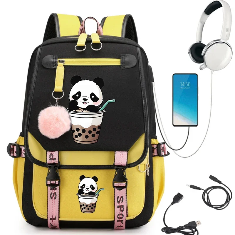 Kawaii Schattig Voor Kind Kind Tiener Schooltas Primaire Panda In Boba Thee Anime School Rugzak Tas