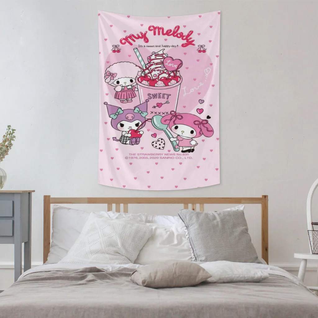 

Cute Anime Sanrio Hello Kitty Kawaii Tapestry Room Décor Aesthetic Home Decoration Bedroom Wall Art