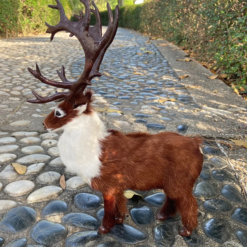 Symulowany pluszowy renifer, zabawka, prezent na Nowy Rok i Boże Narodzenie, urocza lalka zwierzątko, dekoracja domu, ozdoba z prawdziwych włosów.