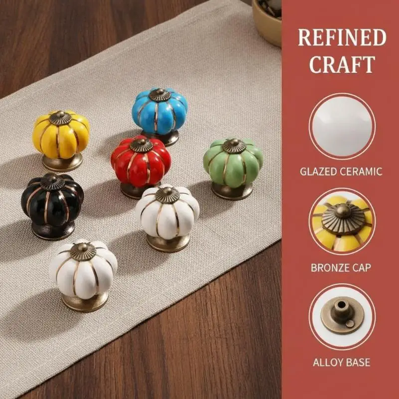 Ceramic Pumpkin Cabinet Knob Single Hole Drawer Pull Handle Multi Color Decorative Knob For Wardrobe Cupboard Furniture