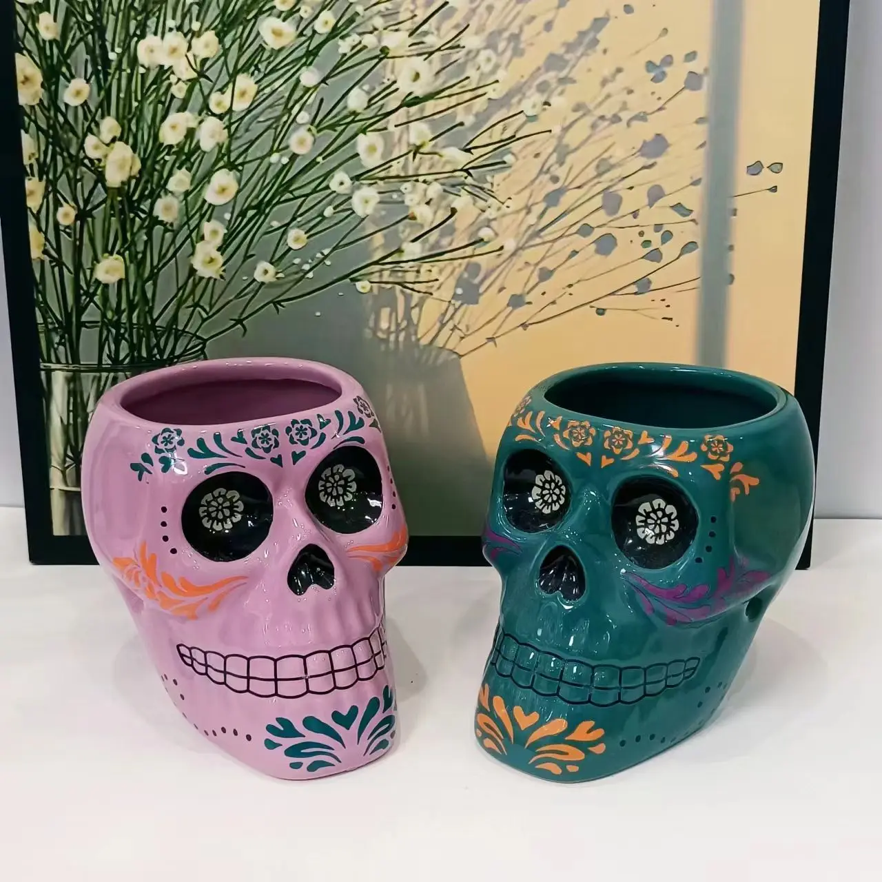 

Halloween All Saints' Day Cup 3D Relief Handdrawn Ceramics Candy Jar Storage Tank Cup Water Cup Tableware Household Dinnerware