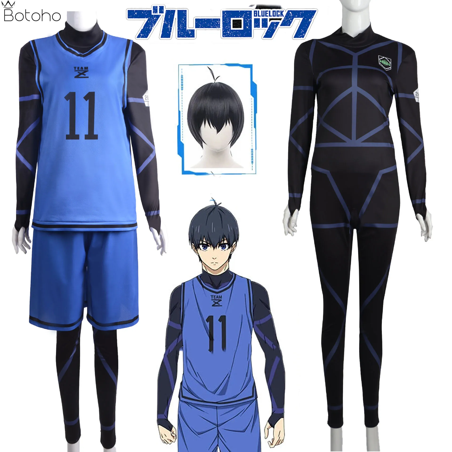 Blue Lock Anime Cosplay Costume Wig Isagi Yoichi Chigiri Bachira Rensuke Kunigami Football Training Uniform Rose Net Gift