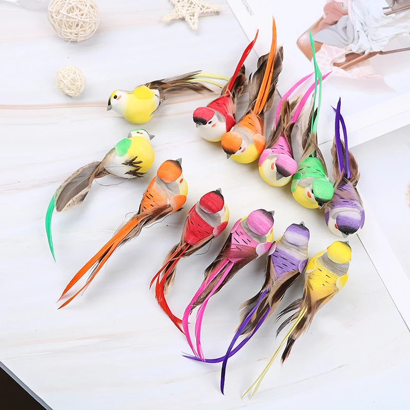 Artificial Feather Birds Nest Decorative Mini Swallows Home Ornaments Set Colorful Bird Branches Garden Decorations